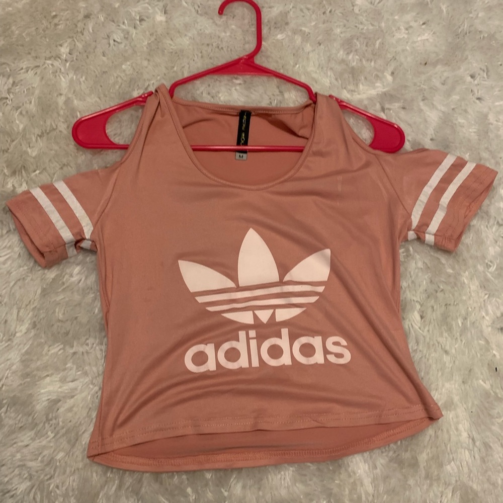 adidas off the shoulder pink top size medium